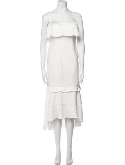 Pre-owned Aidan Mattox Strapless Midi Length Dress In White