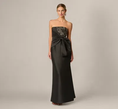 Aidan Mattox Strapless Mikado Beaded Detail Draped Bow Gown In Black