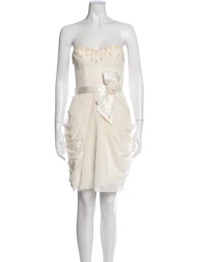 Pre-owned Aidan Mattox Strapless Mini Dress In Neutrals