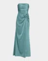 Aidan Mattox Strapless Pleated Crepe Back Satin Gown In Blue