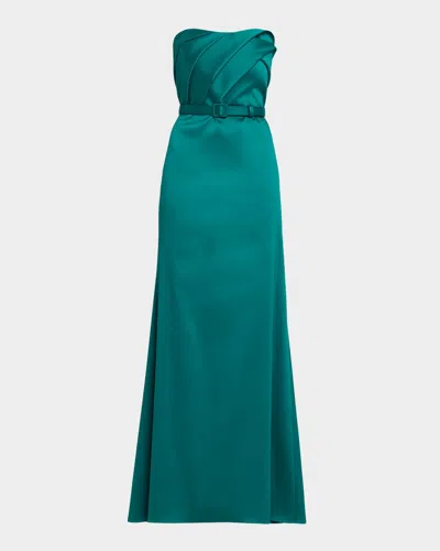 Aidan Mattox Strapless Pleated Stretch Mikado Gown In Green