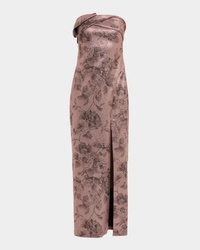 Aidan Mattox Strapless Shimmer Jacquard Column Gown