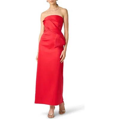 Aidan Mattox Strapless Stretch Mikado Midi Dress In Red