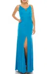 Aidan Mattox Strappy & Plunging Evening Dress In Electric Blue