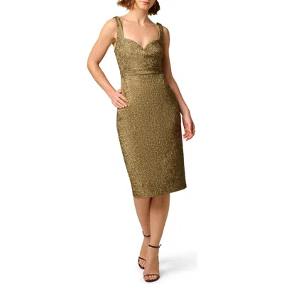 Aidan Mattox Stretch Jacquard Cocktail Sheath Dress In Black/gold