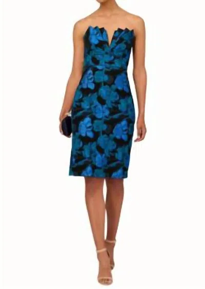 AIDAN MATTOX STRETCH JACQUARD MIDI DRESS IN BLACK AND BLUE