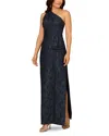 Aidan Mattox Stretch Jacquard One Shoulder Gown In Multi