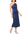 Aidan Mattox One-shoulder Stretch Mikado Midi Dress In Blue