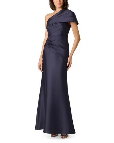 Aidan Mattox Stretch Mikado One Shoulder Gown In Blue
