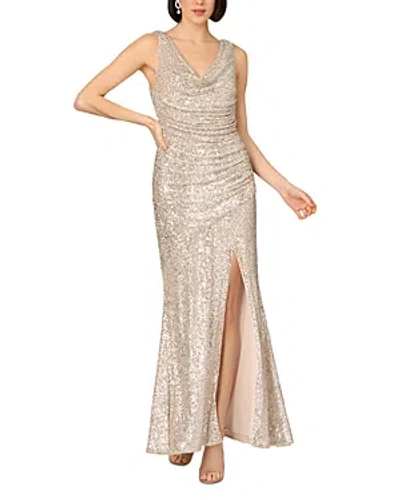 Aidan Mattox Stretch Sequin Cowl Neck Gown In Champagne Silver | ModeSens