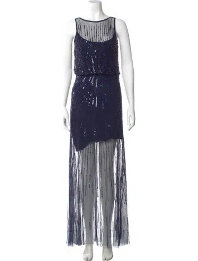Pre-owned Aidan Mattox Striped Long Dress In Blue