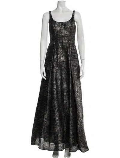 Pre-owned Aidan Mattox Striped Long Dress W/ Tags In Black/metallic