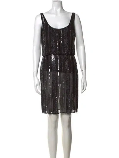 Pre-owned Aidan Mattox Striped Mini Dress In Black