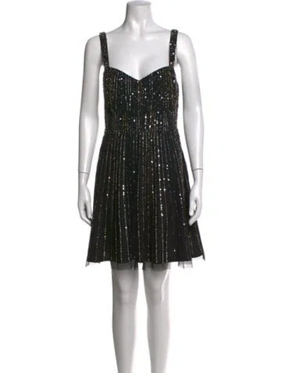 Pre-owned Aidan Mattox Striped Mini Dress W/ Tags In Black