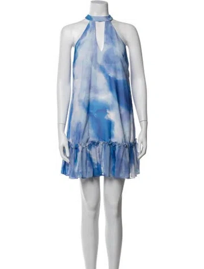 Pre-owned Aidan Mattox Tie-dye Print Mini Dress In Blue
