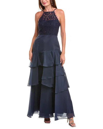 Aidan Mattox Tiered Gown In Blue