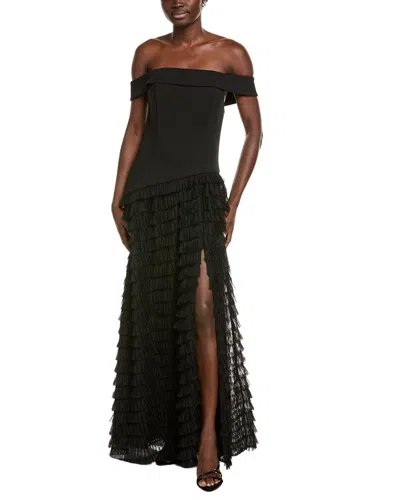 Aidan Mattox Tiered Tulle Frill Maxi Dress In Black