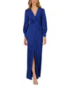 Aidan Mattox Twist Front Satin Dress In Blue