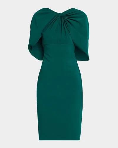 Aidan Mattox Twist-front Cape Stretch Crepe Dress In Green