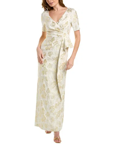 Aidan Mattox V-neck 3/4-sleeve Gown In Yellow