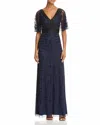 Aidan Mattox V-neck Cape Sleeve Embellished Dress In Twilight