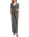 Aidan Mattox V-neck Elbow Sleeve Gown In Gray
