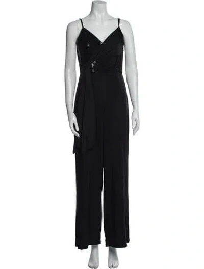 Pre-owned Aidan Mattox V-neck Jumpsuit In Black