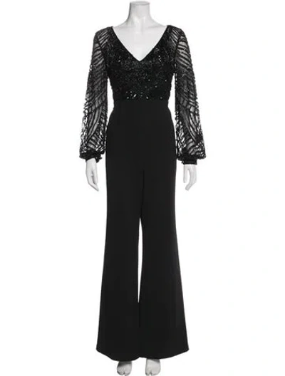 Pre-owned Aidan Mattox V-neck Jumpsuit In Black