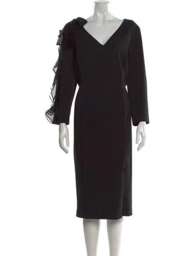 Pre-owned Aidan Mattox V-neck Knee-length Dress In Black