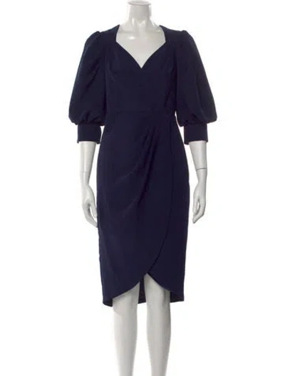 Pre-owned Aidan Mattox V-neck Knee-length Dress In Blue