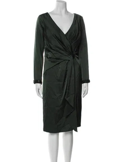 Pre-owned Aidan Mattox V-neck Knee-length Dress In Green