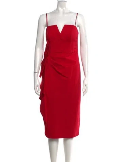 Pre-owned Aidan Mattox V-neck Knee-length Dress In Red