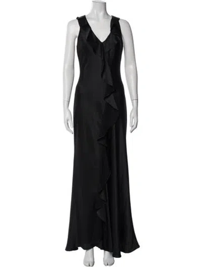 Pre-owned Aidan Mattox V-neck Long Dress In Black