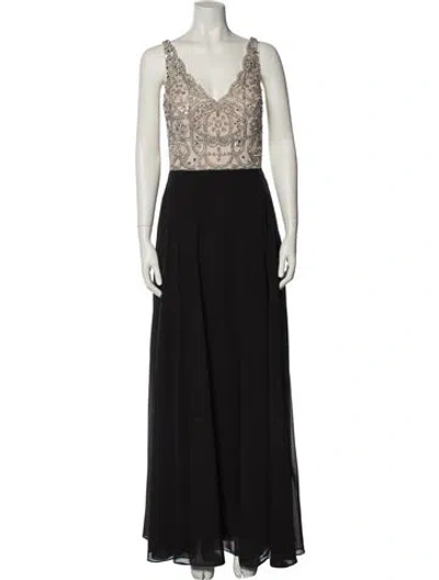Pre-owned Aidan Mattox V-neck Long Dress In Black