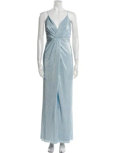 Pre-owned Aidan Mattox V-neck Long Dress In Blue