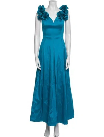Pre-owned Aidan Mattox V-neck Long Dress In Blue