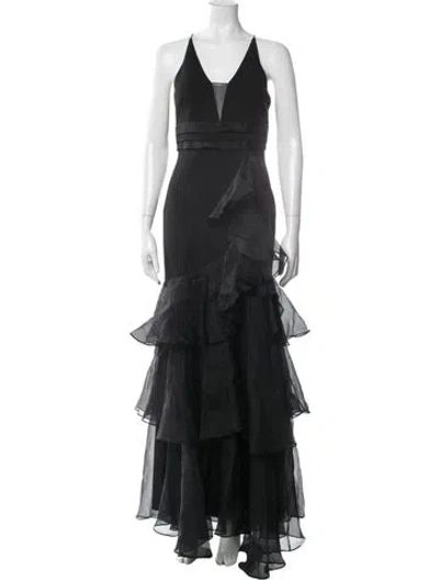 Pre-owned Aidan Mattox V-neck Long Dress In Blue