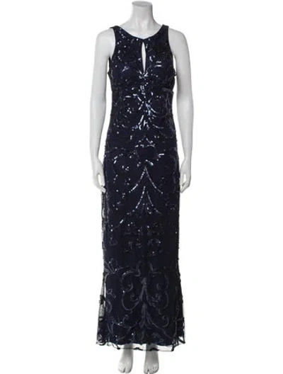 Pre-owned Aidan Mattox V-neck Long Dress In Blue