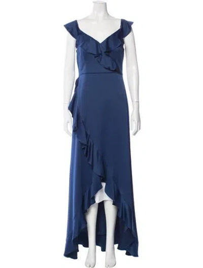 Pre-owned Aidan Mattox V-neck Long Dress In Blue