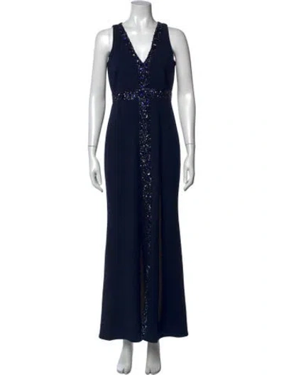 Pre-owned Aidan Mattox V-neck Long Dress In Blue
