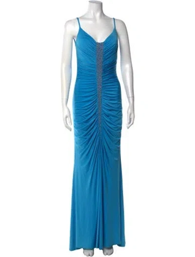 Pre-owned Aidan Mattox V-neck Long Dress In Blue