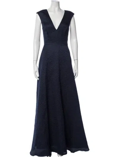 Pre-owned Aidan Mattox V-neck Long Dress In Blue