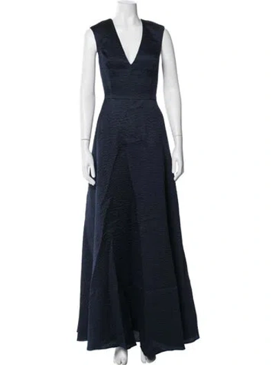 Pre-owned Aidan Mattox V-neck Long Dress In Blue