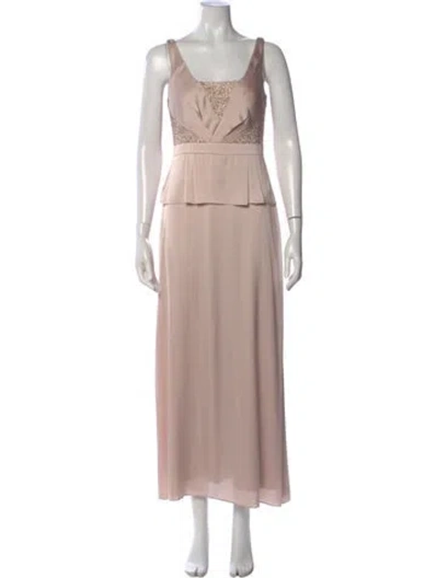 Pre-owned Aidan Mattox V-neck Long Dress In Pink