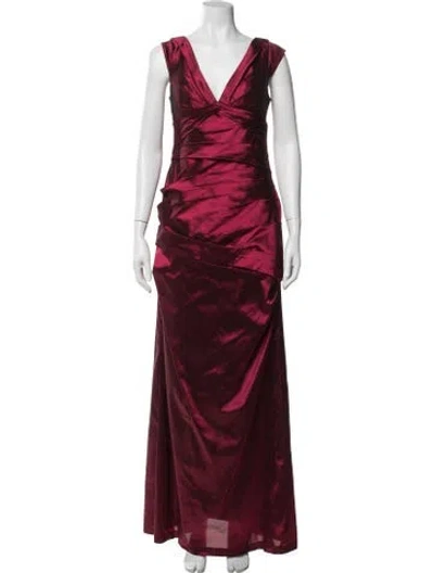 Pre-owned Aidan Mattox V-neck Long Dress In Red