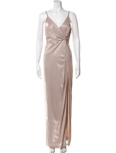 Pre-owned Aidan Mattox V-neck Long Dress In Silver