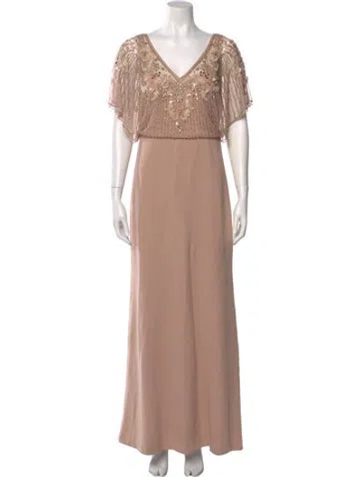 Pre-owned Aidan Mattox V-neck Long Dress W/ Tags In Pink
