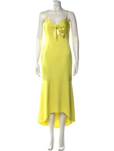 Pre-owned Aidan Mattox V-neck Long Dress In Yellow