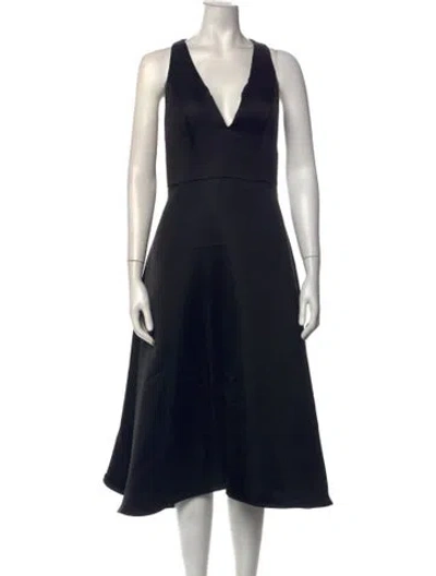 Pre-owned Aidan Mattox V-neck Midi Length Dress In Black