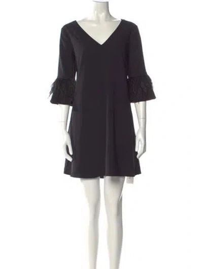 Pre-owned Aidan Mattox V-neck Mini Dress In Black
